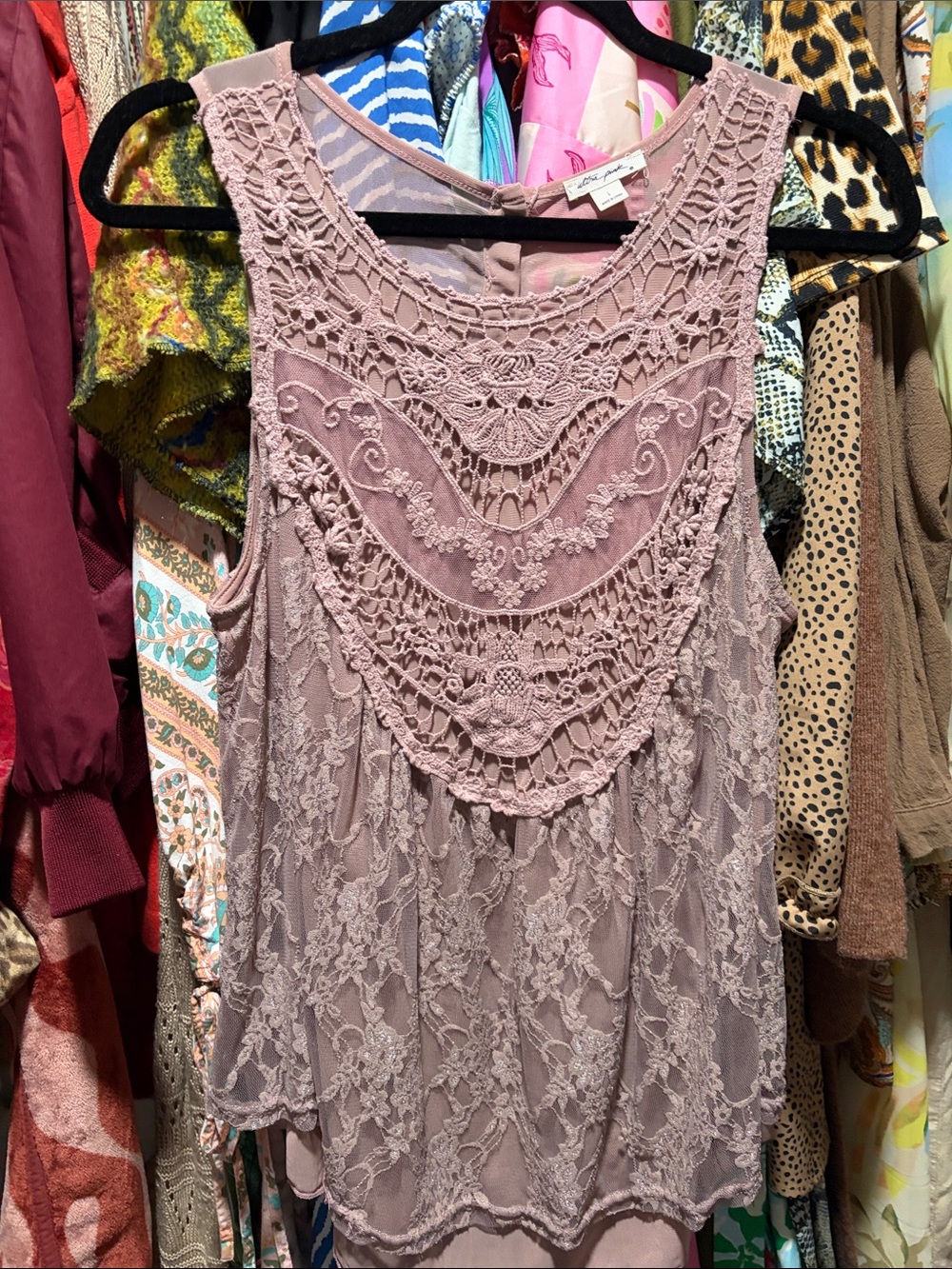 Ultra Pink Dusty Mauve Crochet Lace Sleeveless Camisole